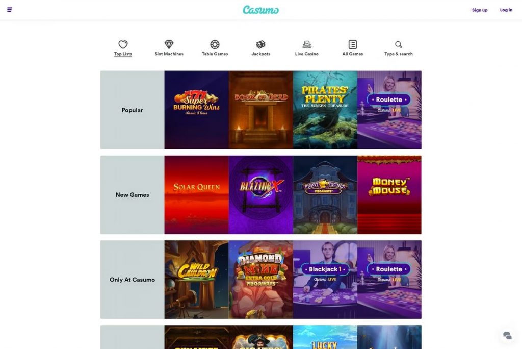 Choice of games in Casumo casino