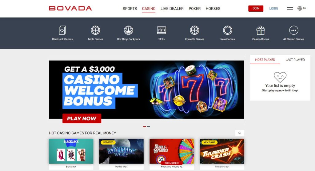 Types of entertainment at Bovada casinos